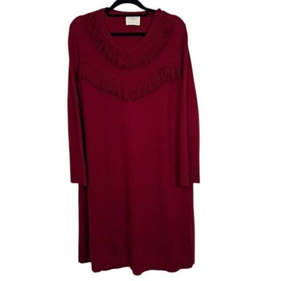 Kate Spade New York Wool Blend Russet Red Fringe Sweater Dress Size XL - Picture 2 of 11